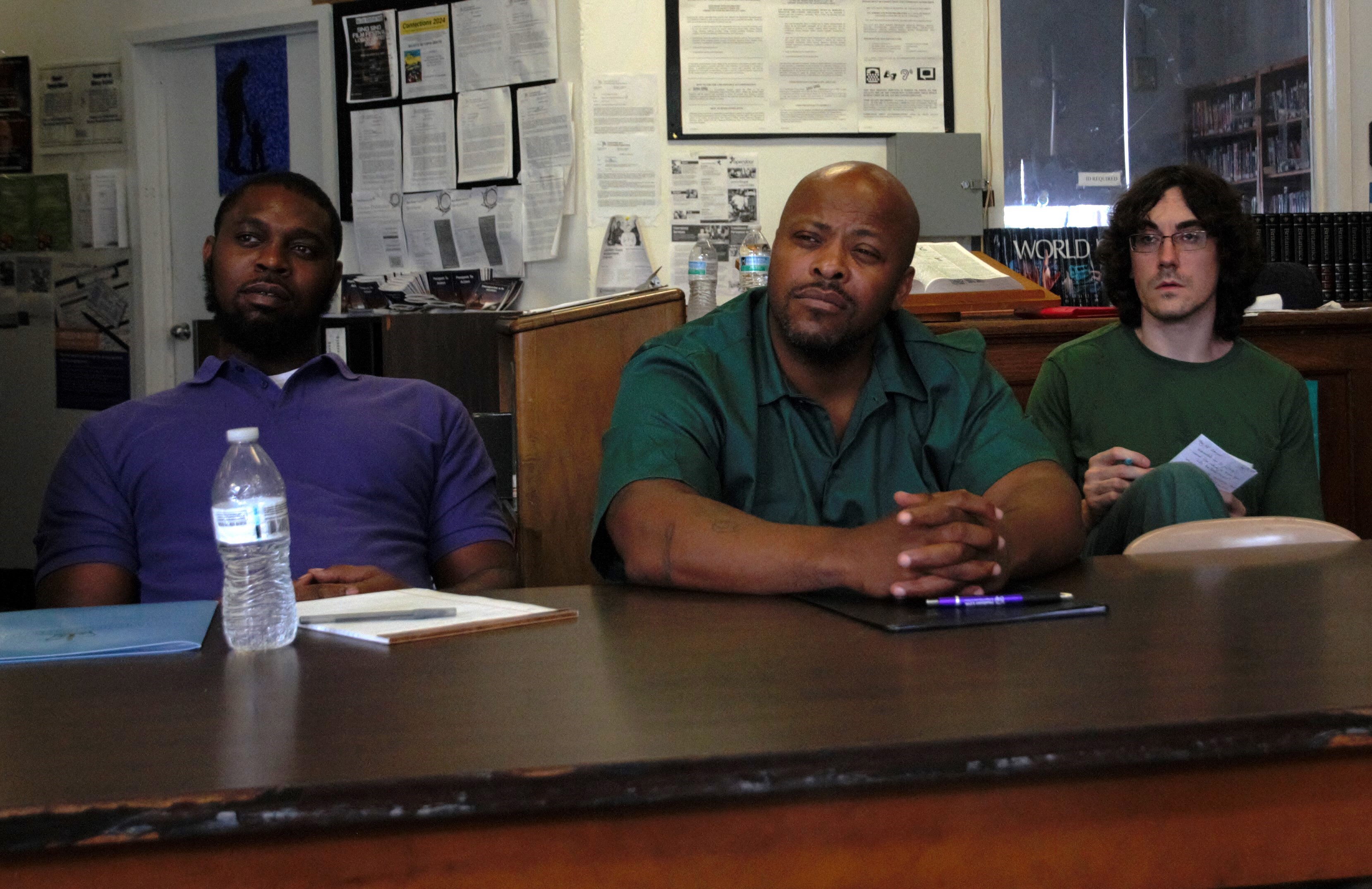 Men at the Sing Sing Correctional Facility attend a training on how to judge films for an upcoming film festival at the prison.
