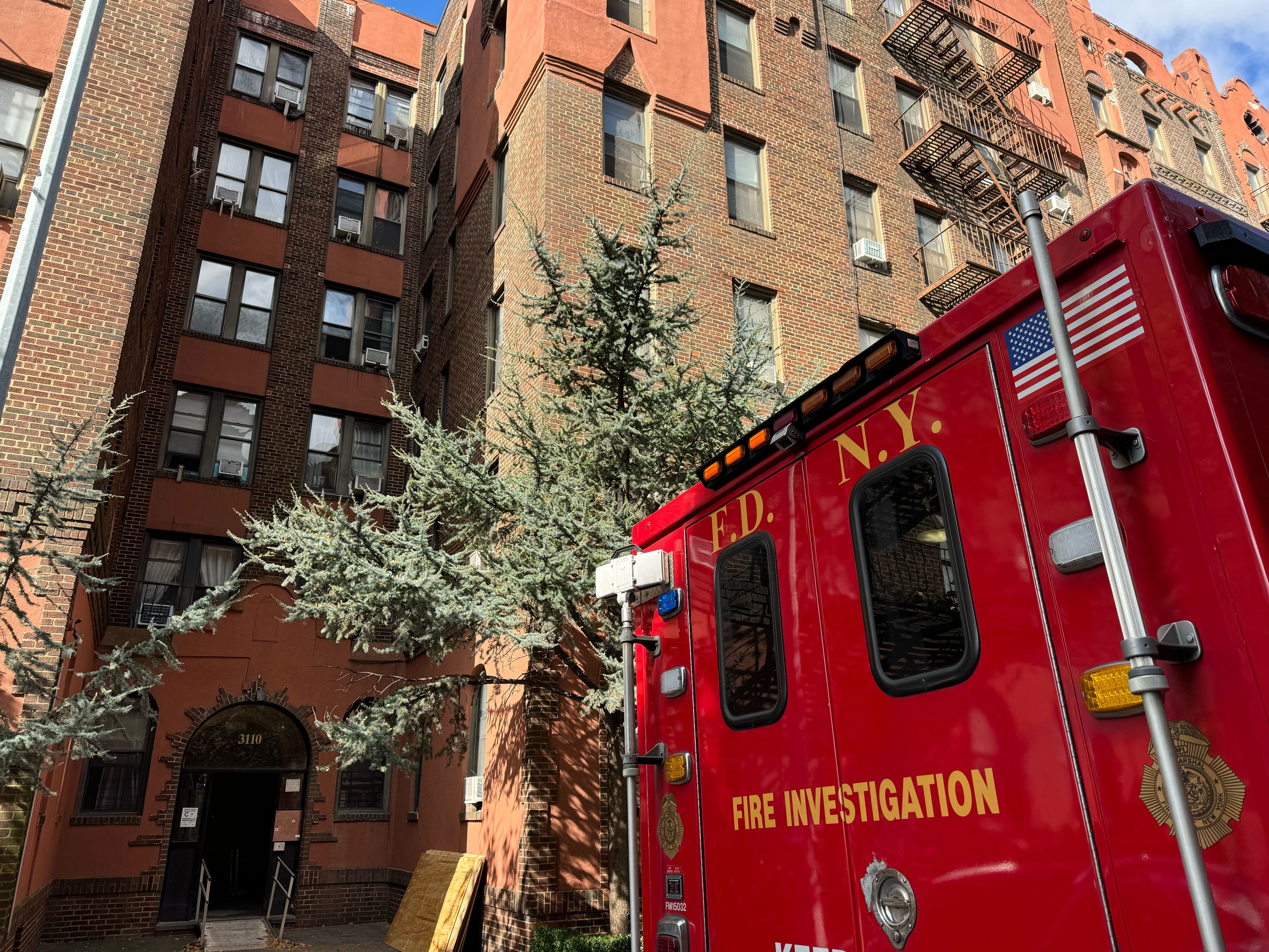 A photo of the building in Brighton Beach where a fire broke out, killing one.