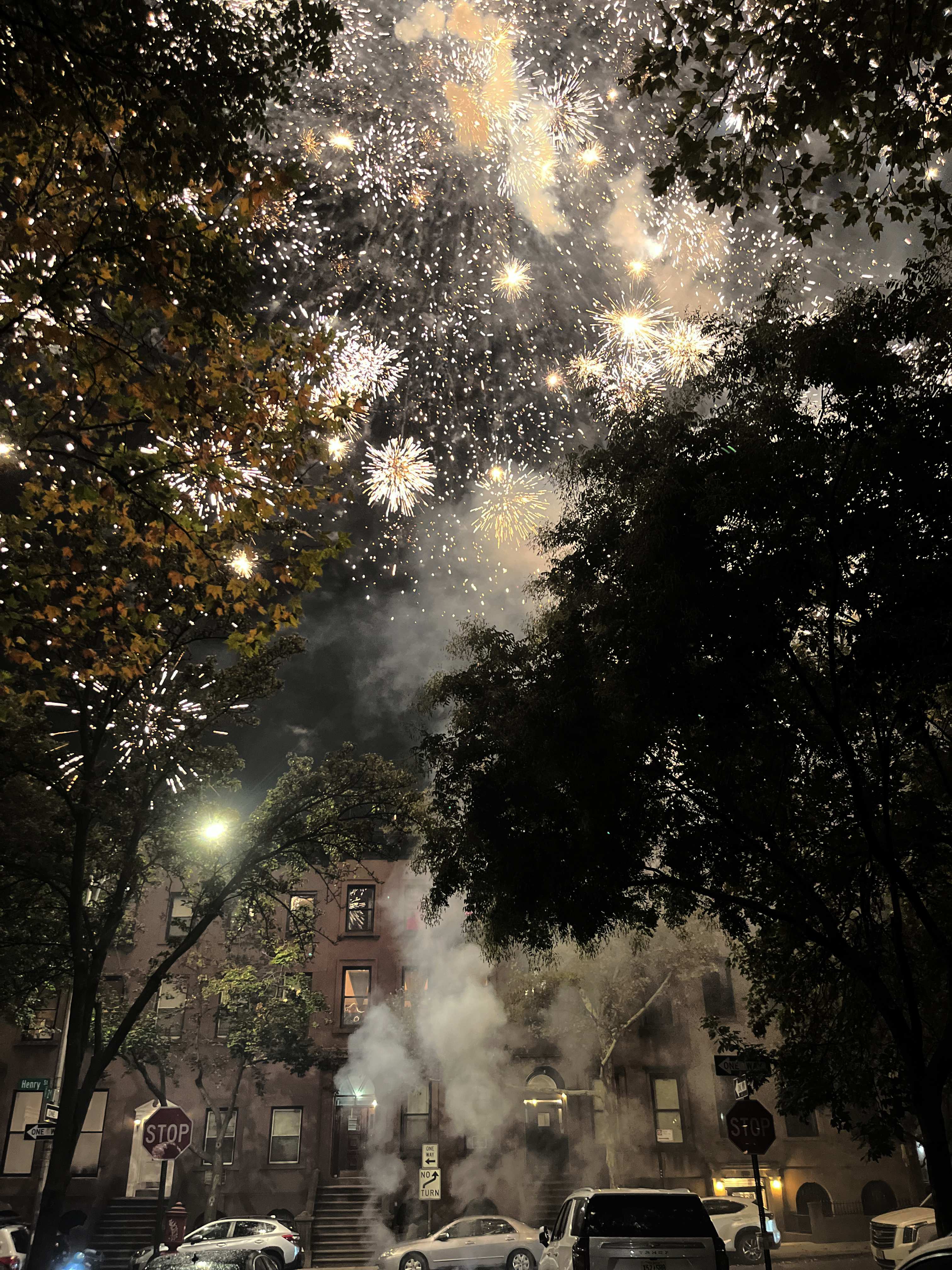 A photo of an illegal fireworks display in Brooklyn.