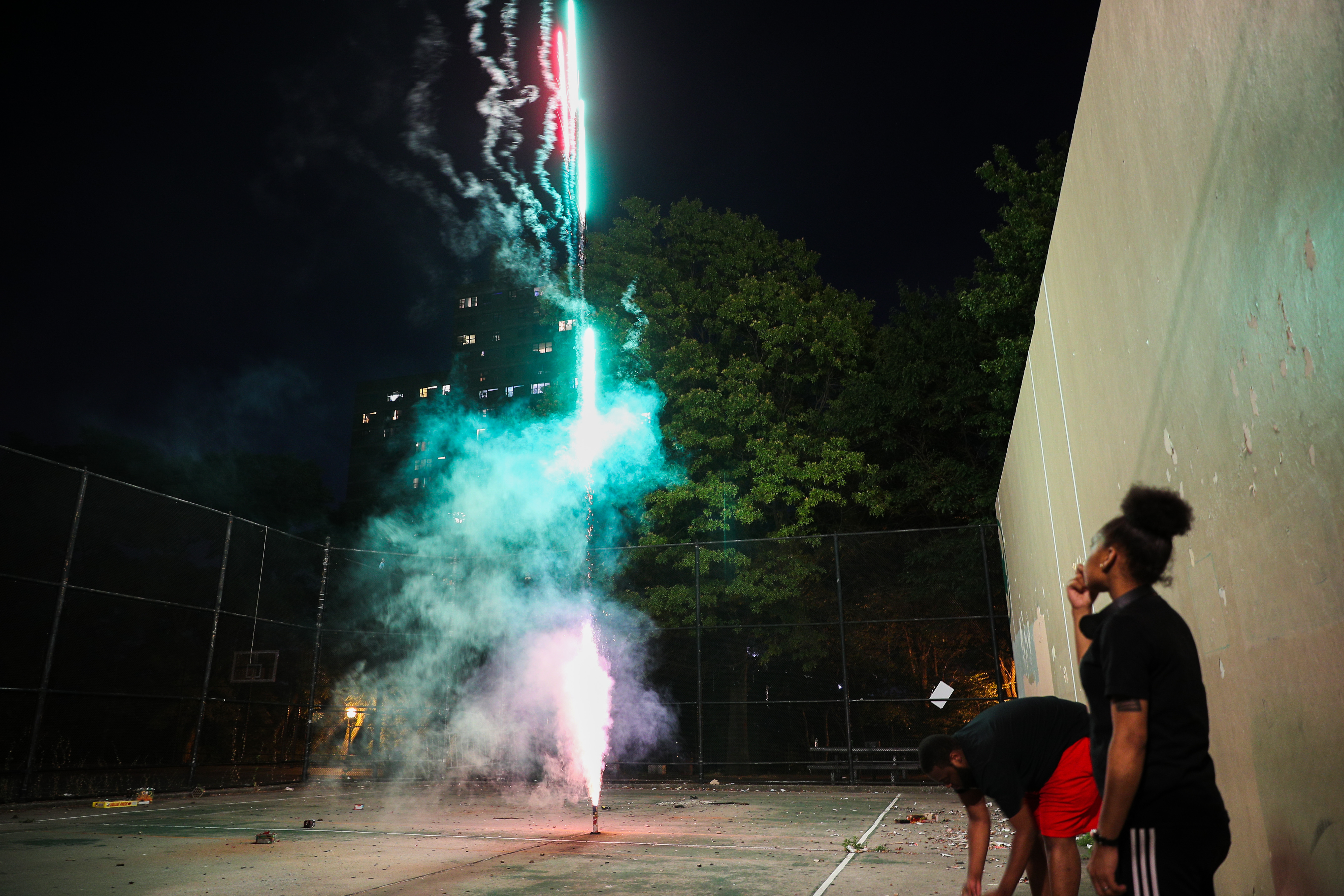 Illegal fireworks exploding in Harlem in 2020.