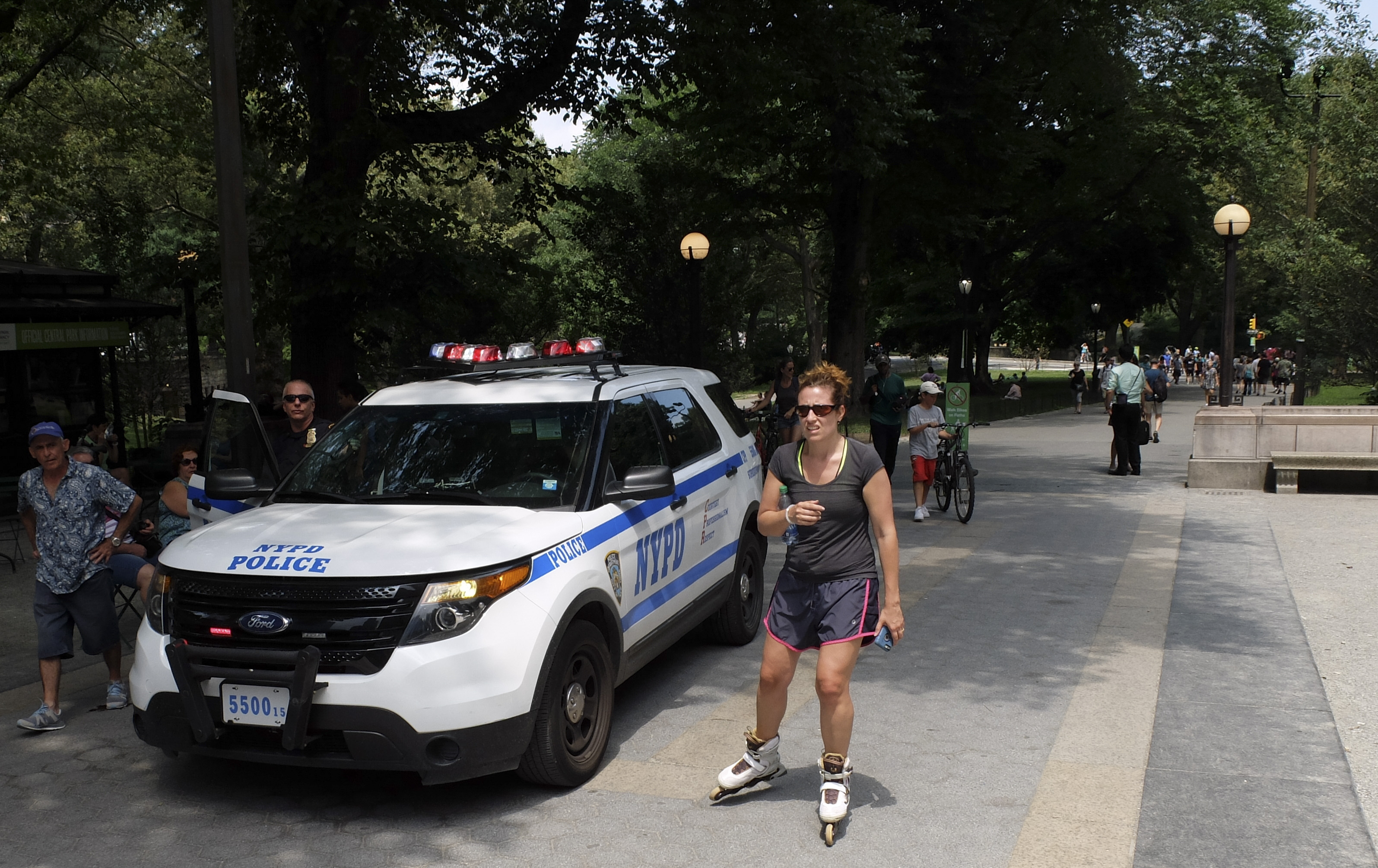 New York Police Department (NYPD) officers patrol in Central Park on July 8, 2016.