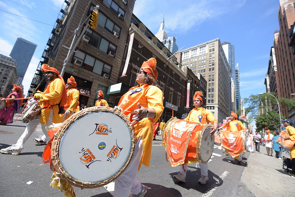 The scene along the India Day Parade route on Madison Avenue in Manhattan.