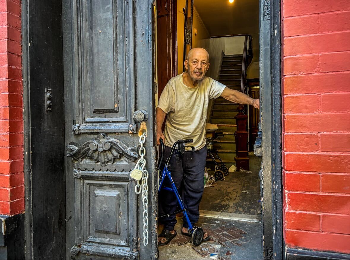 Pepe Alfalla at the door to his Mott Haven building.