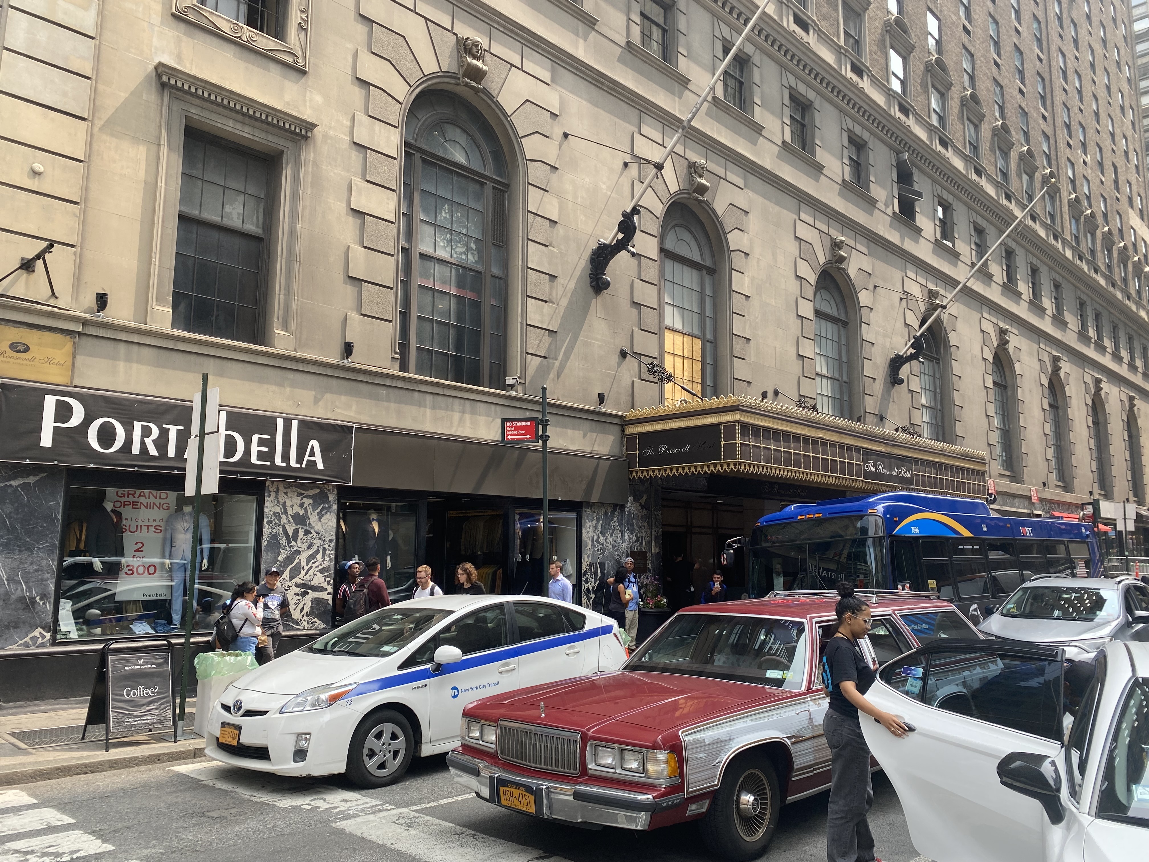 The scene outside the Roosevelt Hotel, which has been converted into a shelter for migrants, in an undated file photo. New York City has quietly started a pilot program where it provides one-time grants of up to $4,000 to help migrant families leave the city's shelter system and secure their own housing.