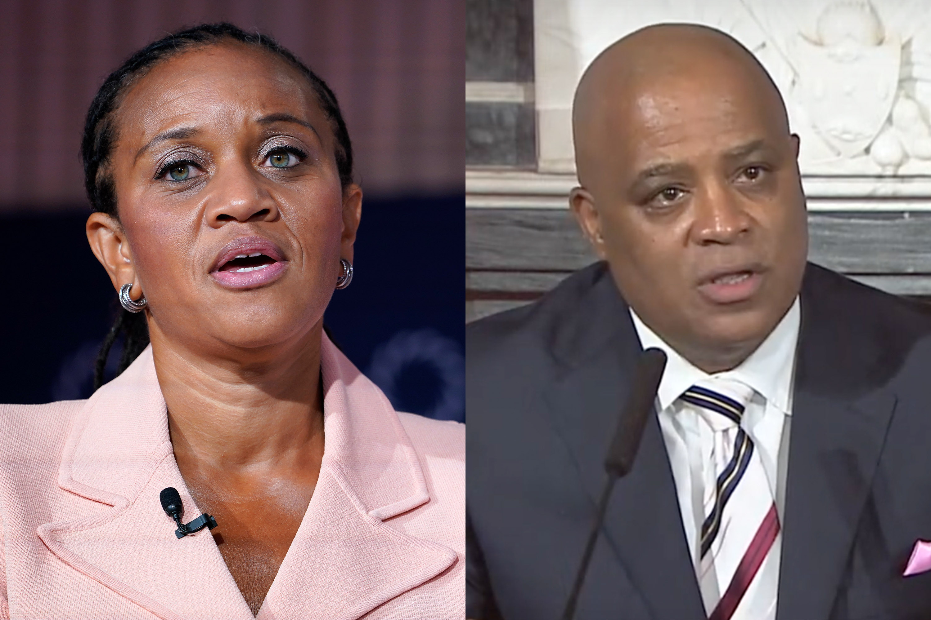 At left, First Deputy Mayor Sheena Wright in 2023. At right, Deputy Mayor of New York City for Public Safety Philip Banks III