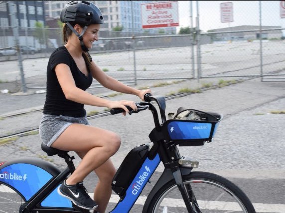 A person riding an e-bike.