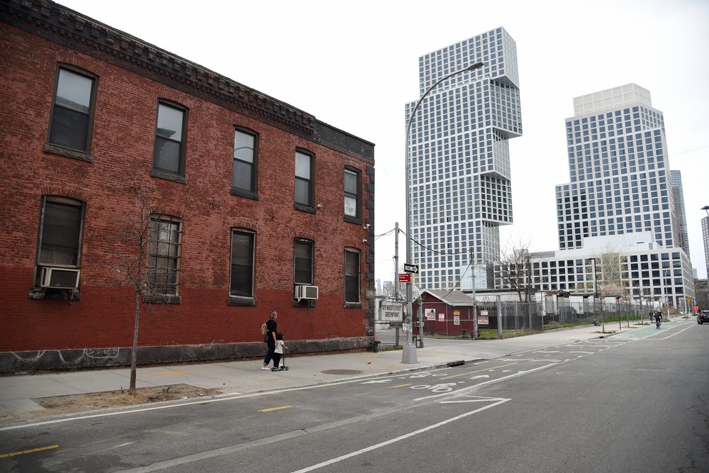 Two of the towers at Greenpoint Landing are located next to a trucking facility on West Street at the northern end of Greenpoint.