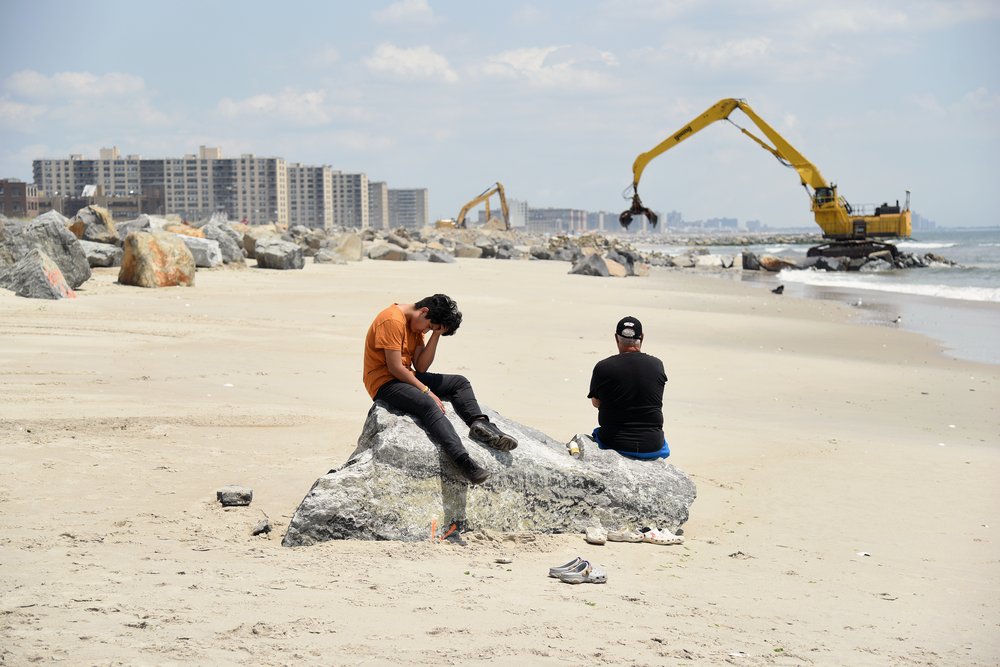 Sections of the beach have been closed off during the ongoing construction of jetties on the Rockaway Peninsula in Queens. Photo taken July 14, 2022