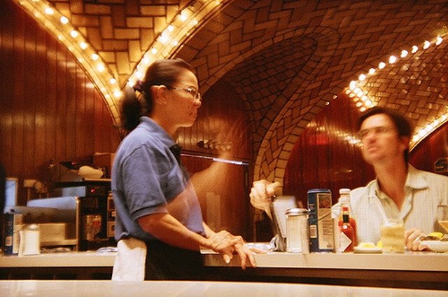 A server at the Grand Central Oyster Bar