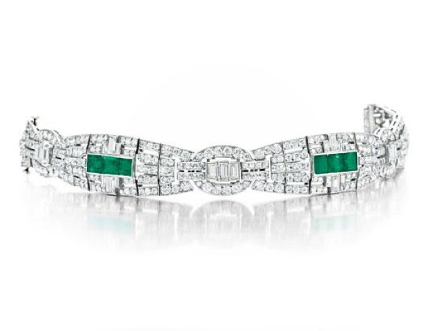 041812_jewels7.jpg An Art Deco emerald and diamond bracelet, by Cartier. Estimate: $50,000 - $70,000; Sold: $110,500