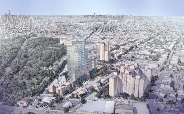 A rendering of 960 Franklin Avenue with the Brooklyn Botanic Garden at left.