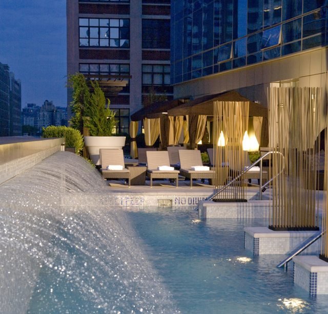 052011trumpsoho.jpg Bar dâEau: Located on a roof at the Trump Soho, this big sexy rooftop bar just opened for the season this week. Again, it's the kind of place where the cocktails run upwards of $12, but you're paying for the real estateâand the tantalizing pool, which is only open to hotel guests. Signature cocktails include the Spicy Margarita, which is made with red peppers "for a hot night out," and the Bramble gin cocktail, made with berry jam. They also serve upscale comfort food snacks, such as truffle butter popcorn, and coconut panna cotta with passion fruit and basil seeds. But if you eat, you have to wait an hour before going swimming (and getting thrown out by security). 246 Spring Street, (877) 828-7080, open 6 p.m. to 11 p.m. daily, closing at 9:30 pm on Sundays.