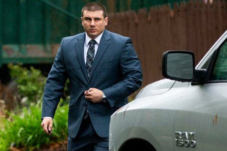 NYPD Officer Daniel Pantaleo leaves his Staten Island home.