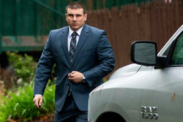 NYPD Officer Daniel Pantaleo leaves his Staten Island home.