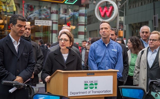 DOT Commissioner Polly Trottenberg at a press conference in April, 2019.