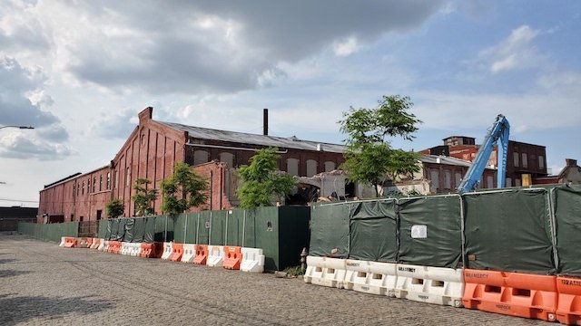 What remains of the facade along Coffey Street.