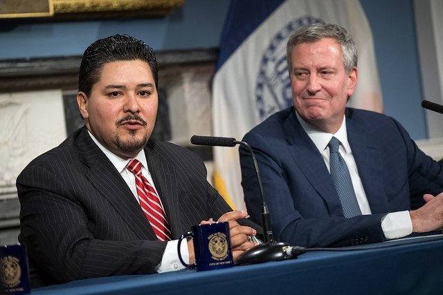 Schools Chancellor Richard A. Carranza and Mayor Bill de Blasio