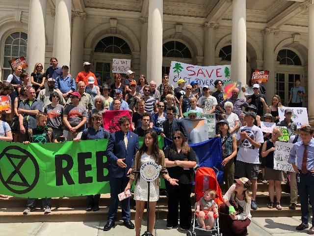 A City Hall rally on Tuesday demanding a resolution declaring a climate emergency.