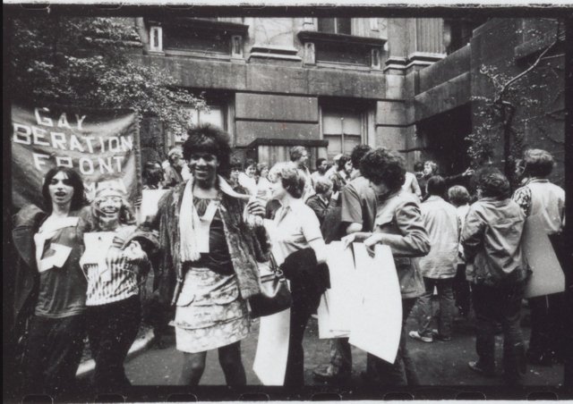 STAR co-founder Marsha Johnson at a Gay Liberation Front demonstration at City Hall, New York, in 1973