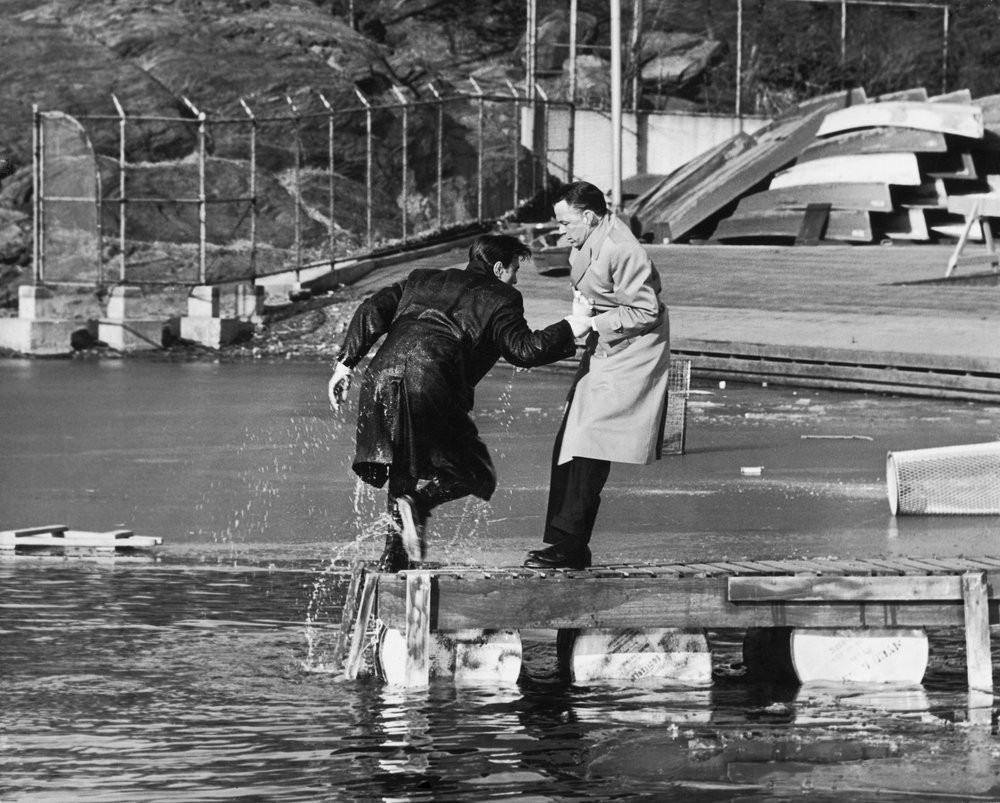 06af0c9ab.jpeg "Frank Sinatra drags a soaking wet Laurence Harvey from the lake during location filming of the John Frankenheimer thriller 'The Manchurian Candidate' in Central Park, February 1962."