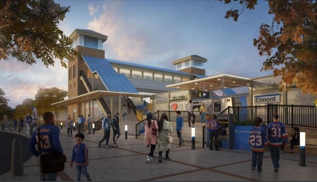 The new LIRR station that Governor Andrew Cuomo has proposed building to serve a new Islanders arena at Belmont Park.