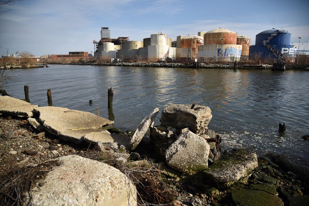 The Bayside Fuel Oil Depot on Bushwick Inlet in 2018, before it was demolished by city officials.