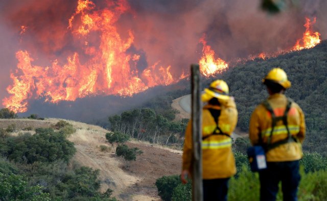 A hillside erupts in flames in Lakeport, California on July 31st.