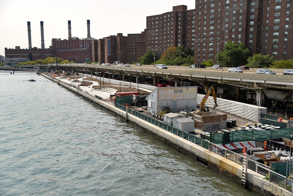 In Manhattan’s Stuyvesant Cove Park, work is nearing completion on a seawall and a rebuilt park landscape. Photo taken September 16, 2022