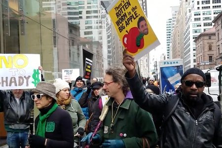 Members of The Tenants Coalition at a 2016 rally against a bank that financed landlord Raphael Toledano.