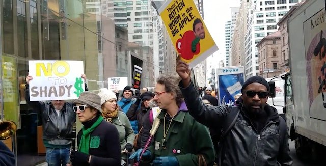 Members of The Tenants Coalition at a 2016 rally against a bank that financed landlord Raphael Toledano.