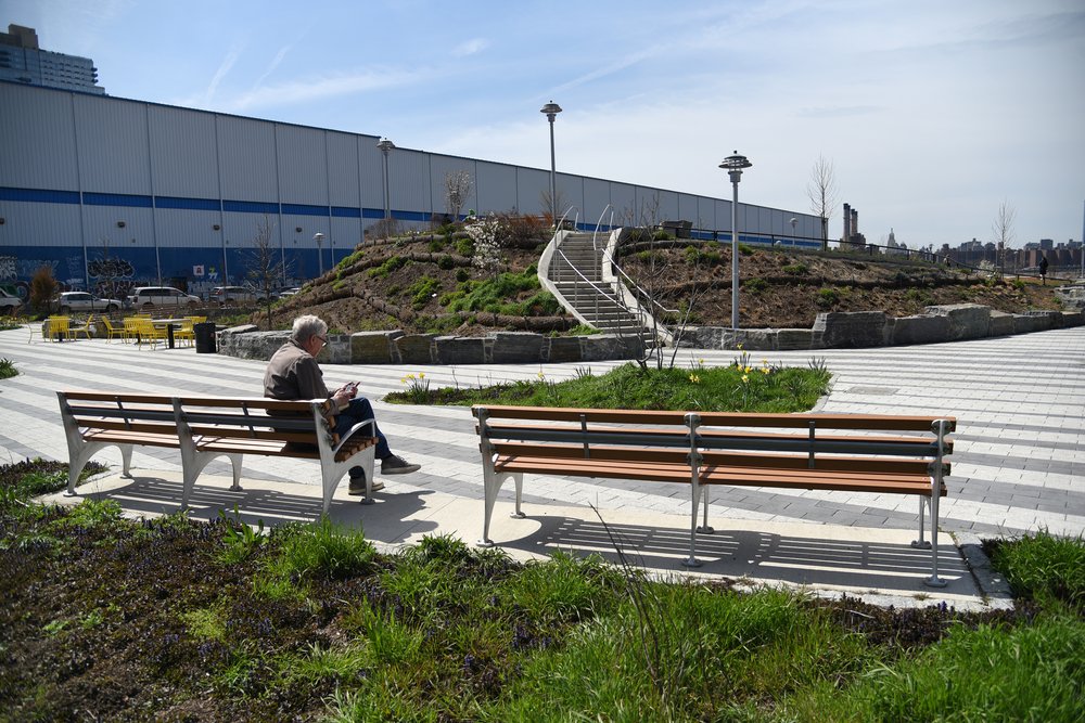 This section of Bushwick Inlet Park, at 50 Kent Avenue, opened in 2022, after a lengthy state-desginated Superfund remediation process cleaned up coal tar and other pollutants in the soil.