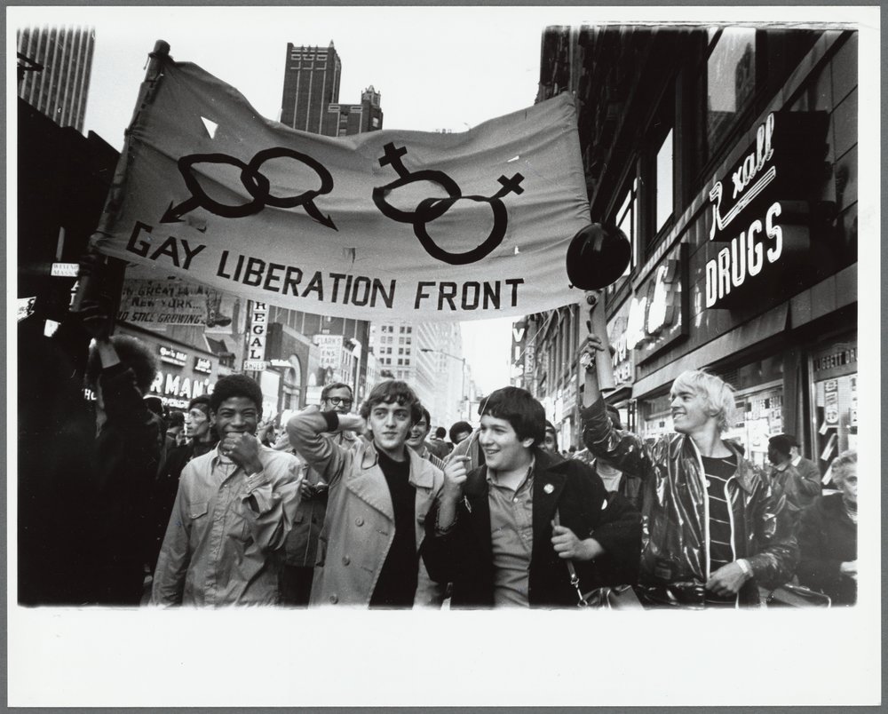 Gay Liberation Front marches on Times Square, 1970. Photo by Diana Davies.<br/>