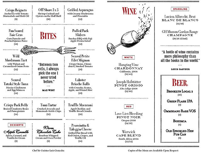 111909deathmenu.jpg Death & Co.'s small plates menu.