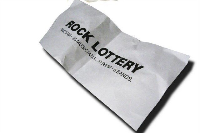 120114lottery.jpg Picture a charity event with a "to hell with it" vibe and you've got the fifth annual Brooklyn Rock Lottery. The premise is simple: 25 musicians are randomly sorted into 5 brand new bands that have 12 hours to write 3-5 new songs (with a one cover song-limit) that they'll perform at the end of the night. It's no amateur hour though, as these are all seasoned musicians and singers from buzz-bands like Parquet Courts, Yeah Yeah Yeahs, Crocodile and the Fiery Furnaces. Plus, you can feel good despite the impending ear-ringing hangover, as all proceeds from the event will go toward the Harmony Program, which brings after-school music programs to underserved communities. (Sandra Song)Saturday, December 6th, 9 p.m. // Babyâs All Right, 146 Broadway Ave, Brooklyn // Tickets $15