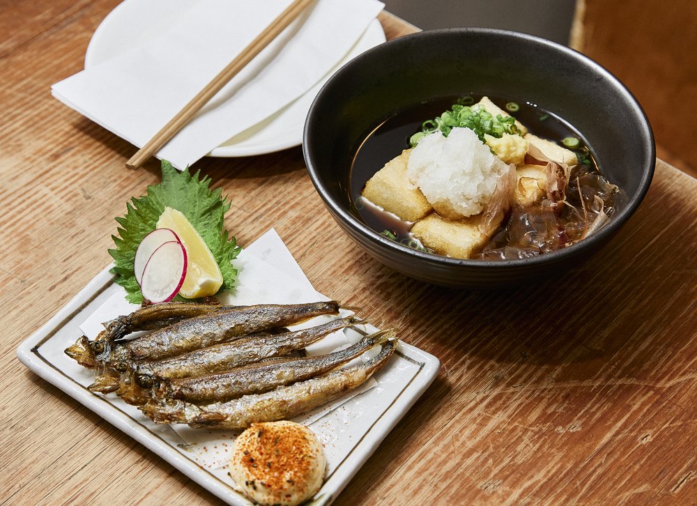 Fried smelt and agedashi tofu