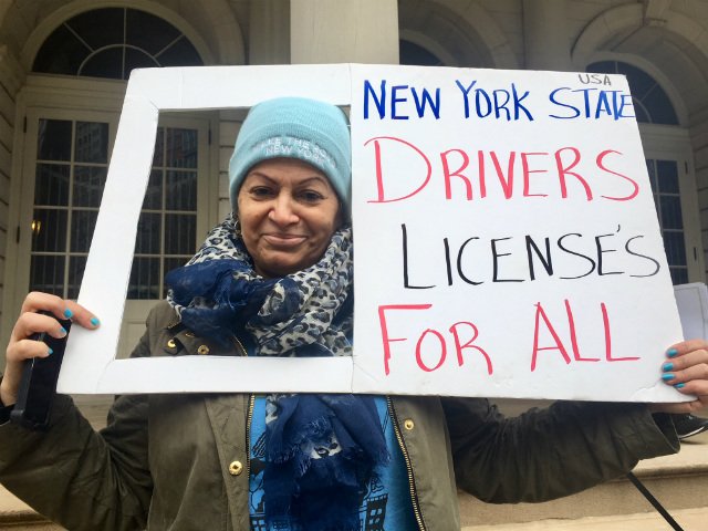 Cecilia Vasquez at a rally supporting driver's licenses for undocumented New Yorkers last December