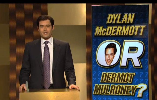 In the best sketch of the night, nobody can tell Dylan McDermott from Dermot Mulroney.