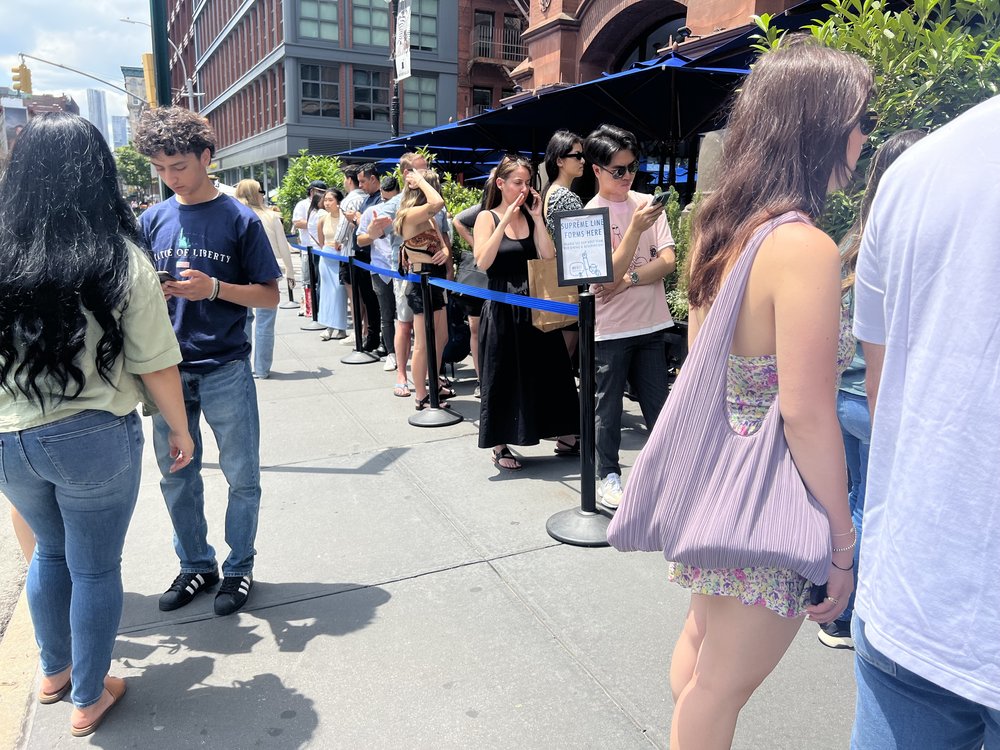 a picture of the line to get a spiral croissant at Lafayette