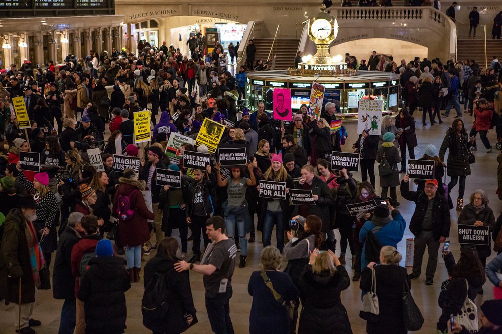At the Non-March for Disabled Women in Grand Central Terminal (<a href="https://www.gretchenrobinette.com/">Gretchen Robinette</a> / Gothamist)