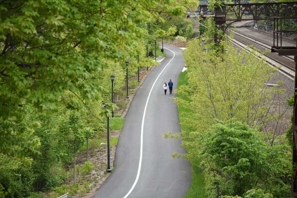 The new sections of Starlight Park also include a narrow trail along the east side of the Bronx River, next to the Amtrak train tracks.