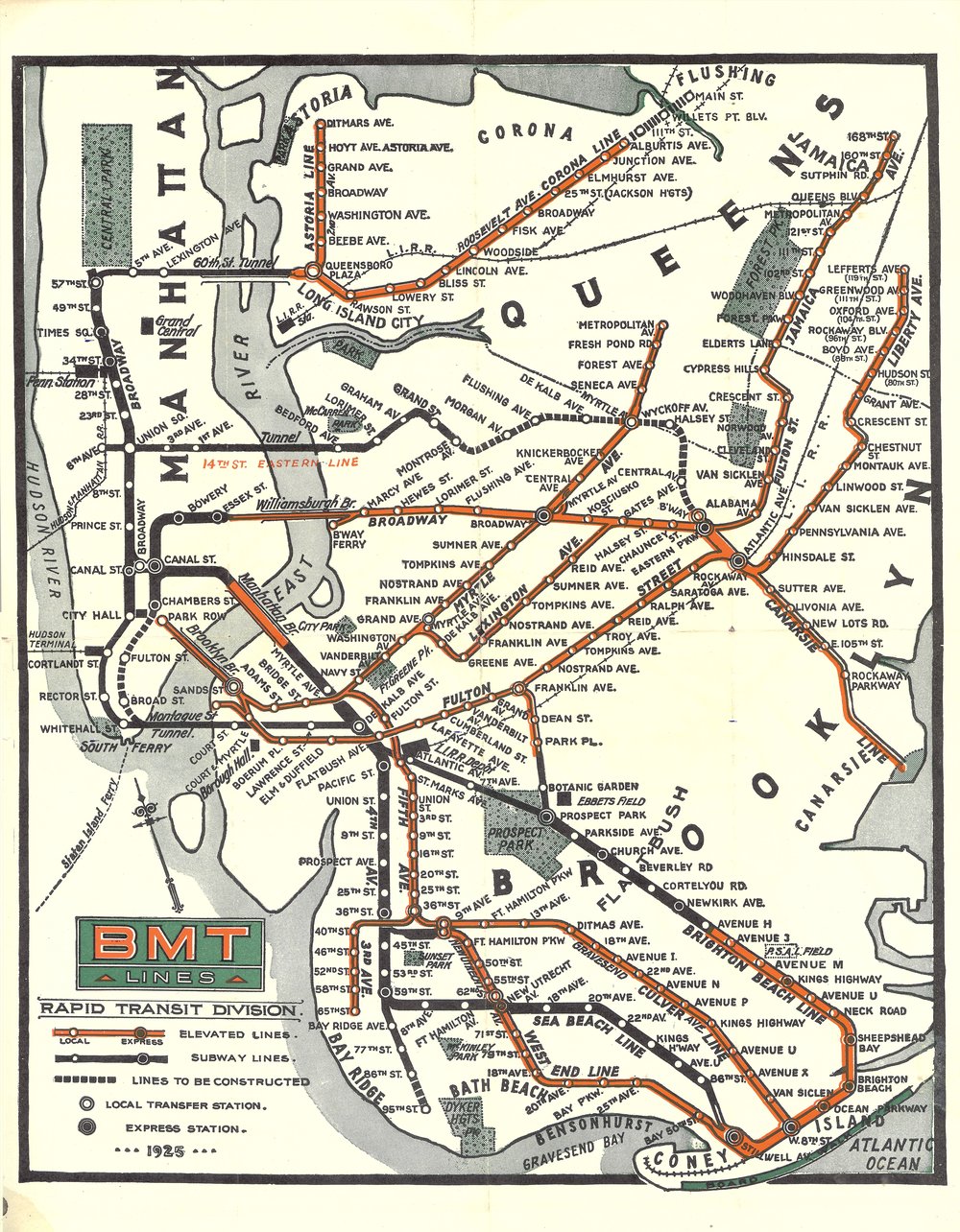 A photo of the first BMT pocket map from 1925 (George Plachy)