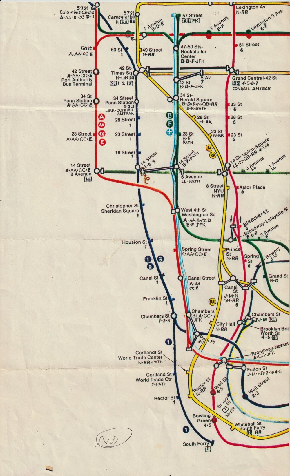 A photo of Nobu Siraisi's sketch for the 1979 subway map