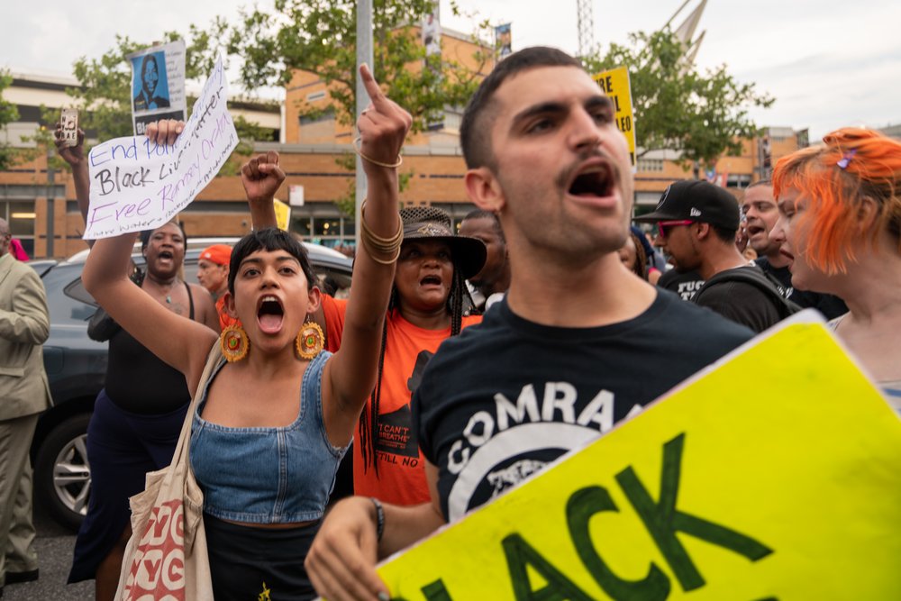 Protesters chant<br>