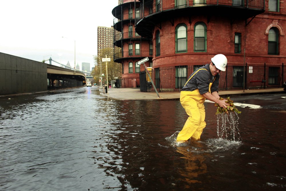 1e920a965gettyimages-154993839-jpg.jpeg A man clears leaves from a sewer drain in lower Manhattan. <br/>