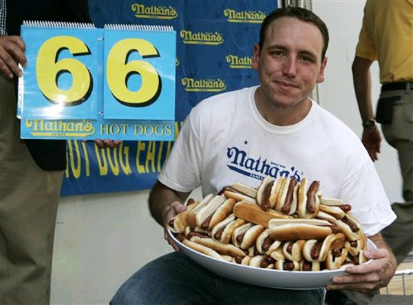 Joey Chestnut, the reigning champ and hot dog eating record holder.