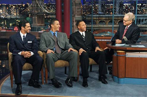 Jorge Posada Andy Pettitte, Derek Jeter and Letterman