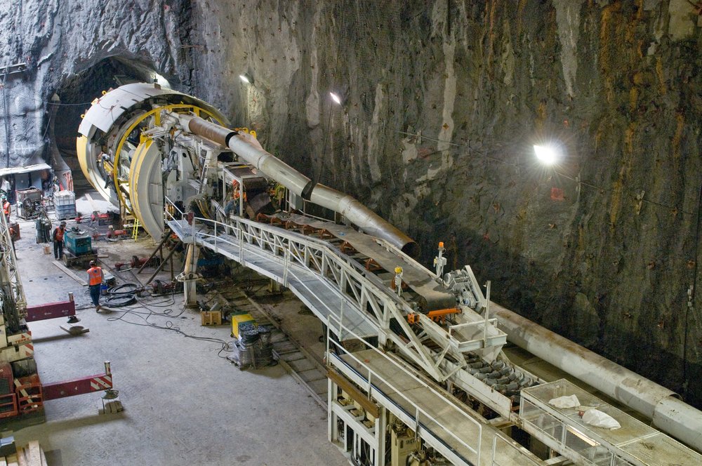 An overhead view of a tunnel boring machine.