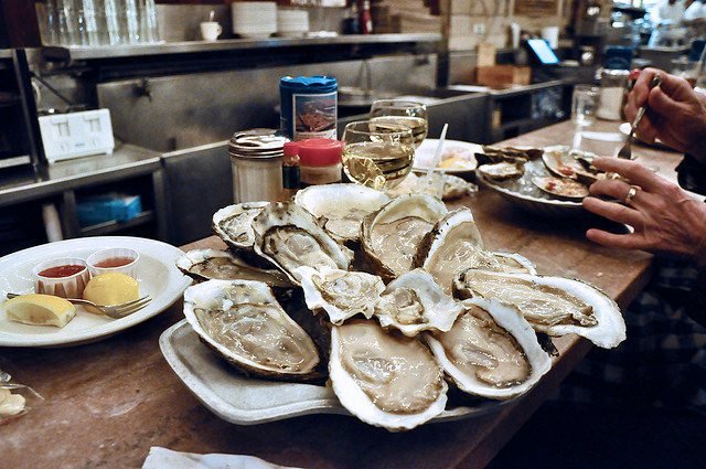 201105_lq3_oysters.jpg (j_bary's flickr)Grand Central Oyster Bar: The rightfully famous Oyster Bar in Grand Central offers many a delicious option to the hungry traveller looking to rest their feet. But it also has a number of affordable options available at the bar and to-go. We hear good things about the crab cake sandwich ($9.75) but to be honest we've never made it past the fried oyster po' boy ($8.25).Lower Level, 212-490-6650