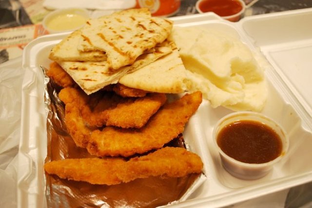 201105_lq4_chicken.jpg (Jeffrey C. on Yelp)Chirping Chicken: We've said it before and we'll say it again: Those looking for a hot and hearty lunch option shouldn't have a problem with the succulent poultry prepared at this no-frills joint. There are lots of other options nearby, and yet the Chirping Chicken is one we're known to fall back on. Grab a quarter chicken with pita bread, tomato sauce and a choice of potato salad, rice or coleslaw (for a measly $6.89 plus $1.39 for a soda), take a seat in the concourse and happily watch the world pass you by. Lower Dining Concourse, 212-661-4059