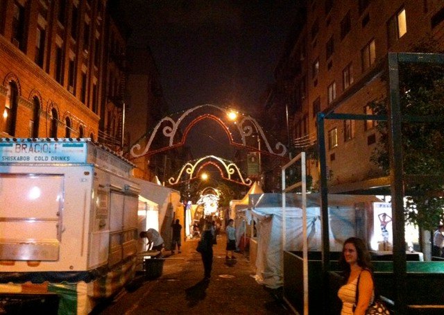 Getting things ready on Mulberry Street last night